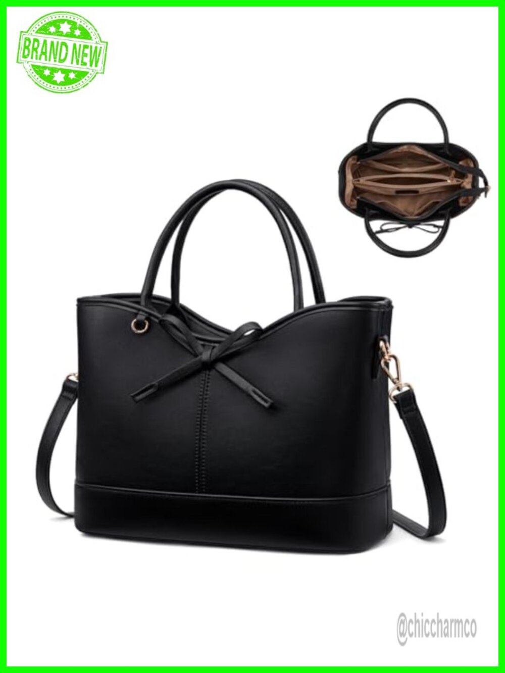 Vegan Leather Structured Satchel Tote with Detachable Crossbody Strap